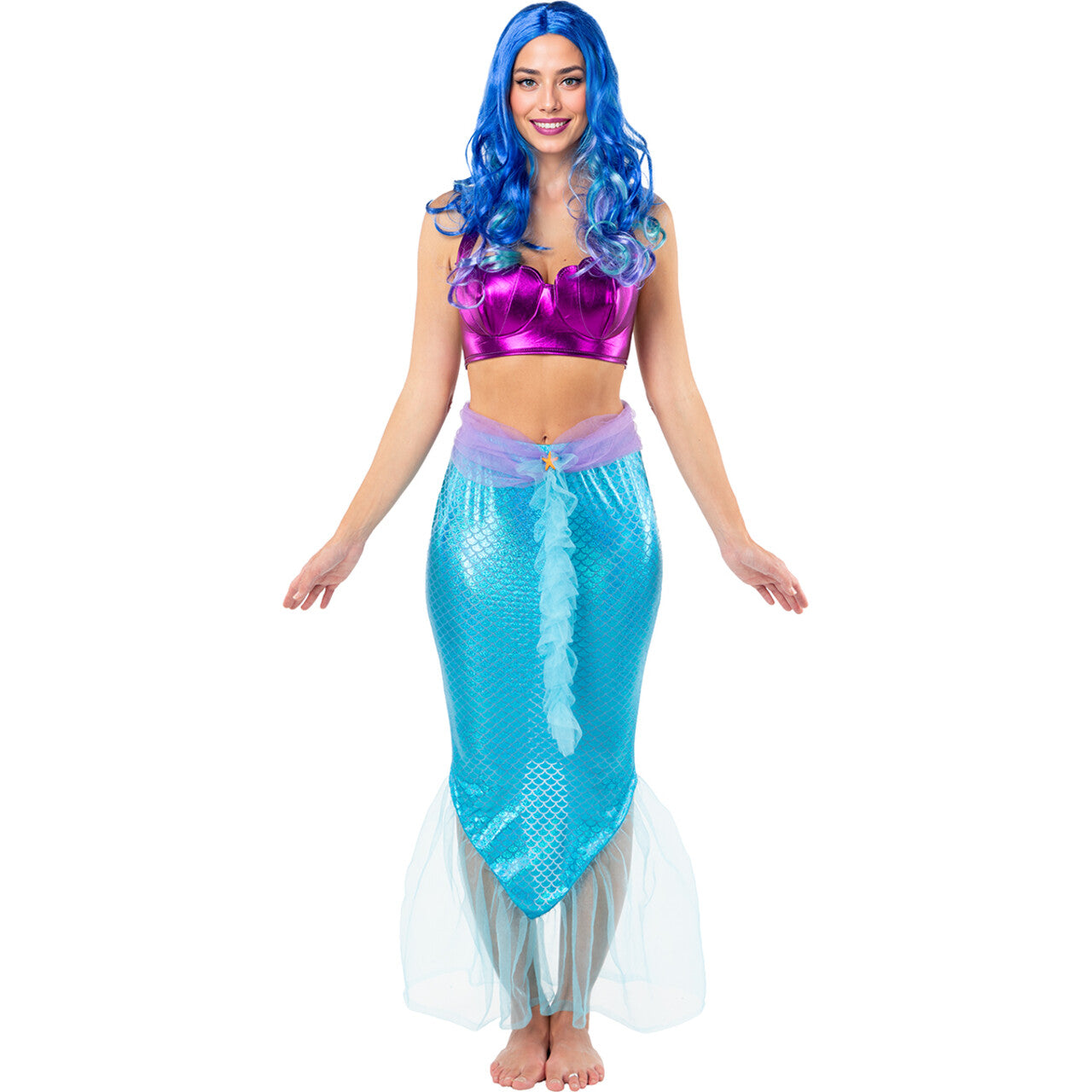 Op deze afbeelding zie je een Accessoires, van het merk Funidelia. Zeemeermin Blue Wavey Pruik