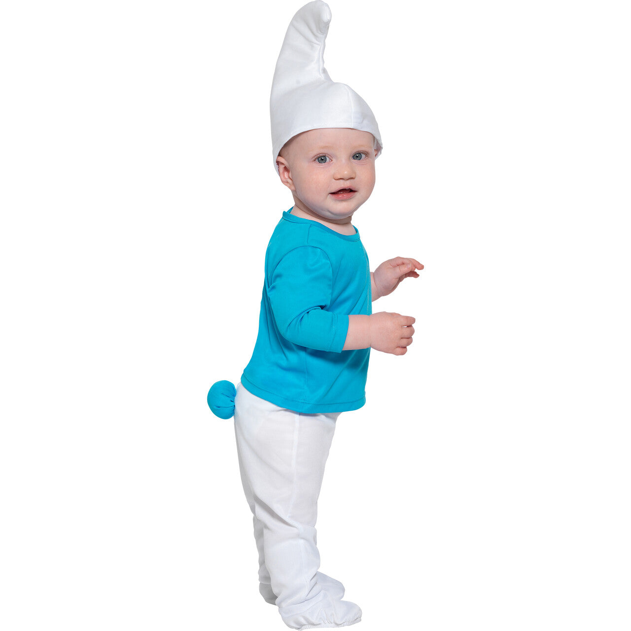 Op deze afbeelding zie je een Kostuums, van het merk Funidelia. Kleine Baby Smurf™ Kind Kostuum
