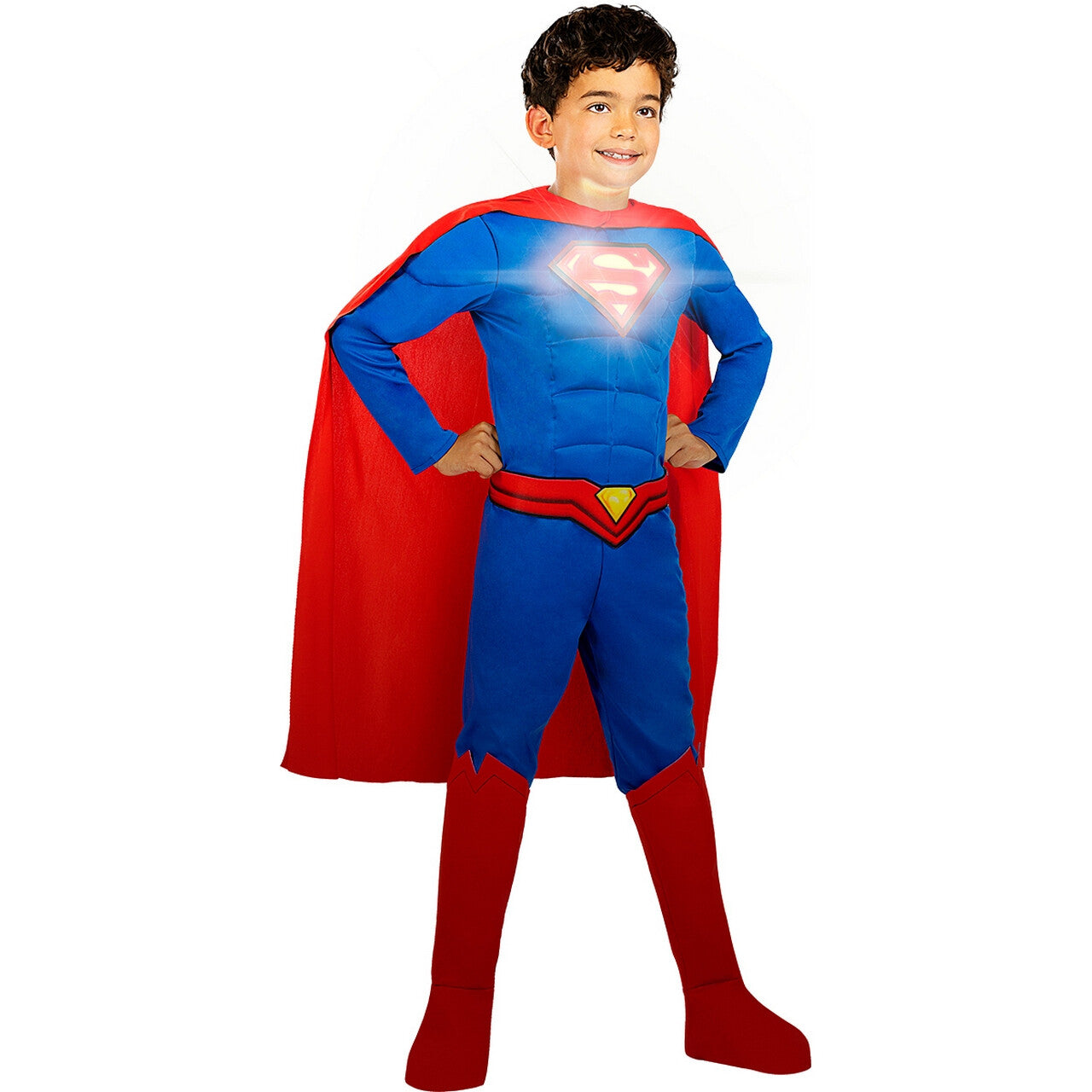 Op deze afbeelding zie je een Kostuums, van het merk Funidelia. Licht In De Duisternis Lichtgevende Superman Jongen Kostuum