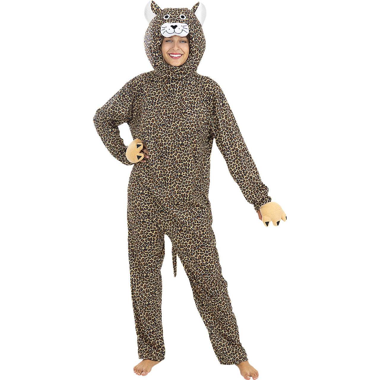 Op deze afbeelding zie je een Kostuums, van het merk Funidelia. Gevaarlijke Luipaard Met Staart Onesie Kostuum