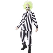 Op deze afbeelding zie je een Kostuums, van het merk Funidelia. Gestreepte Gek Beetlejuice Man Kostuum