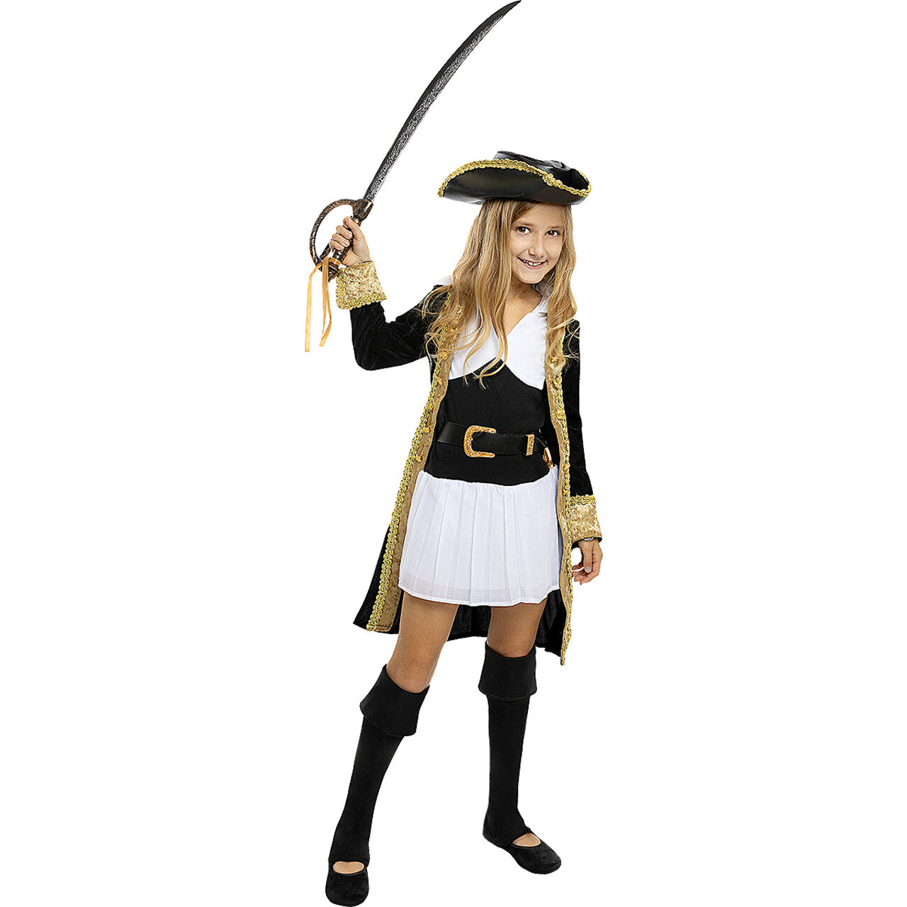 Op deze afbeelding zie je een Kostuums, van het merk Funidelia. Deluxe Koloniale Pip Piraat Meisje Kostuum