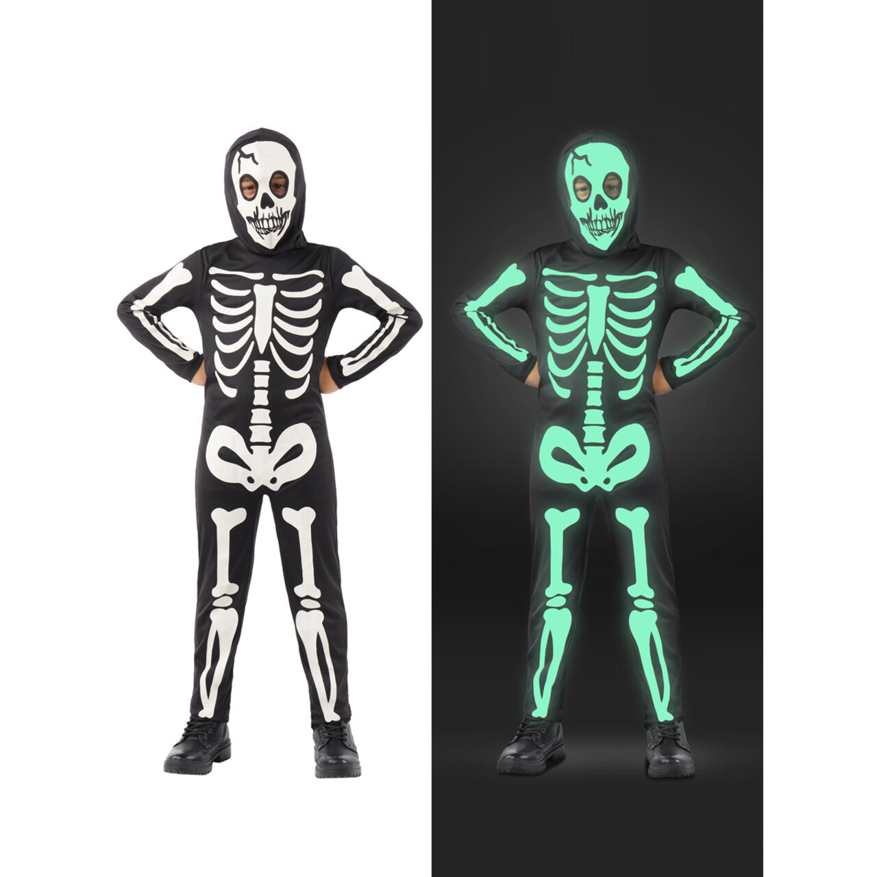 Op deze afbeelding zie je een Kostuums, van het merk Funidelia. Glow In The Dark Wandelend Skelet Kind Kostuum