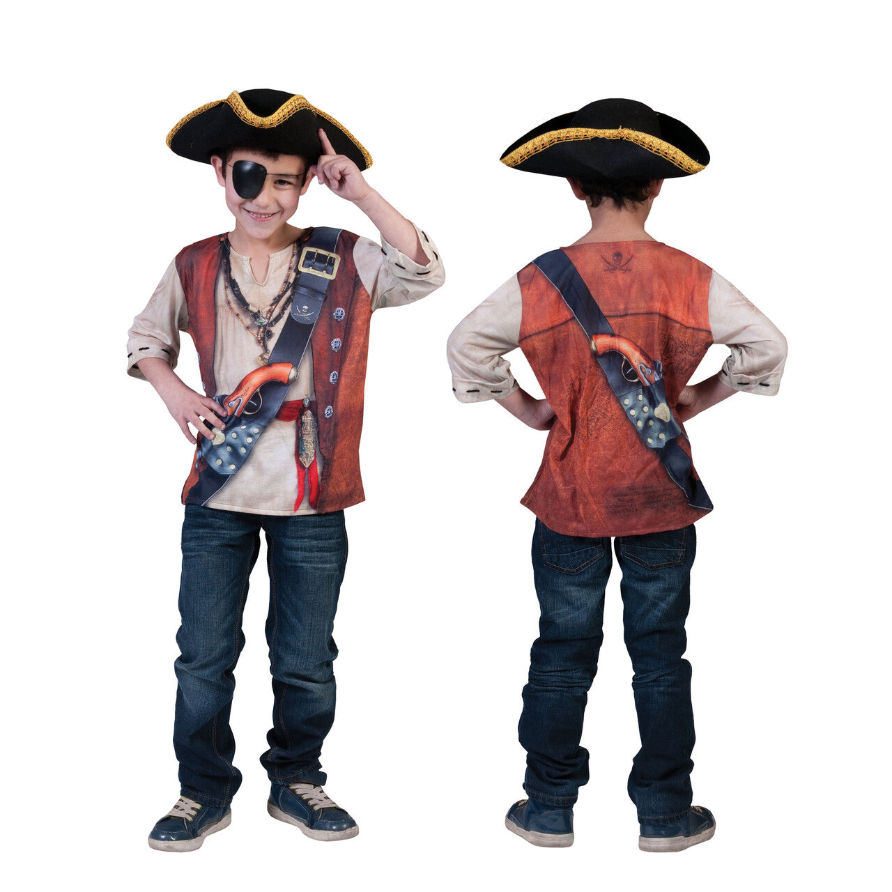 Op deze afbeelding zie je een Kostuums, van het merk Funny Fashion. 3d-Shirt Piraat Jongen