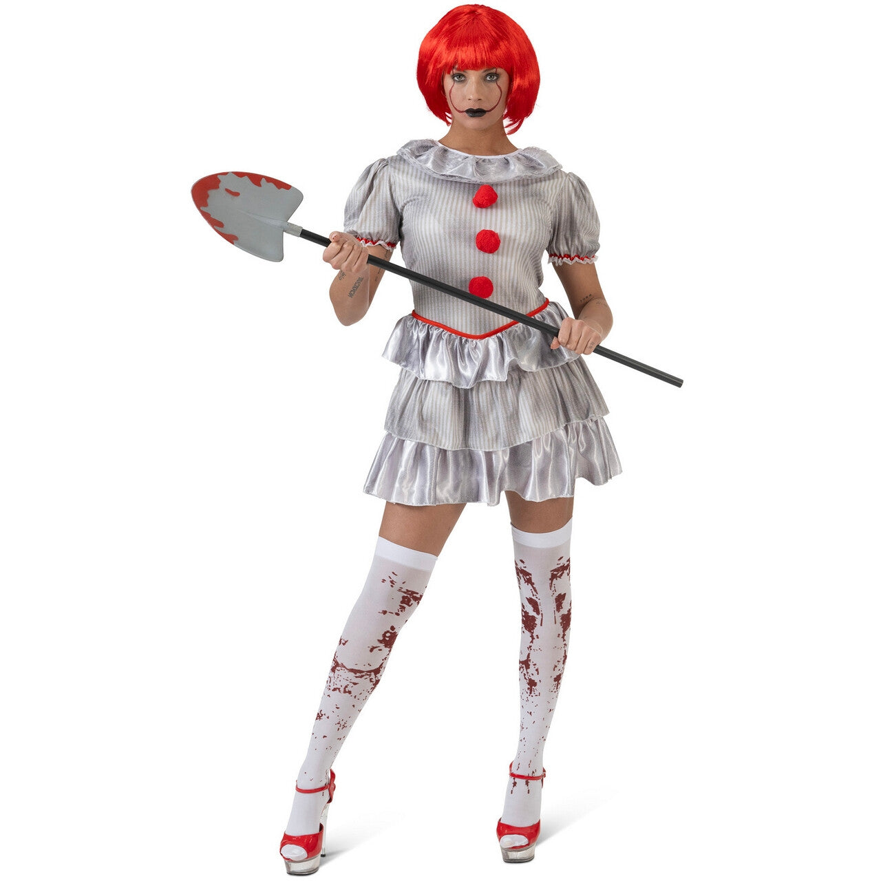 Op deze afbeelding zie je een Kostuums, van het merk Funny Fashion. Deadly Darla Clown Vrouw Kostuum