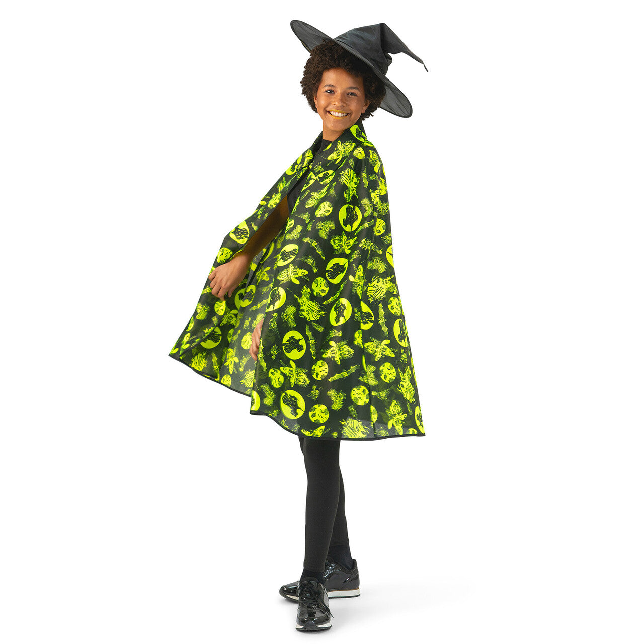Op deze afbeelding zie je een Kostuums, van het merk Funny Fashion. Vliegende Fluor Heks Cape Vrouw