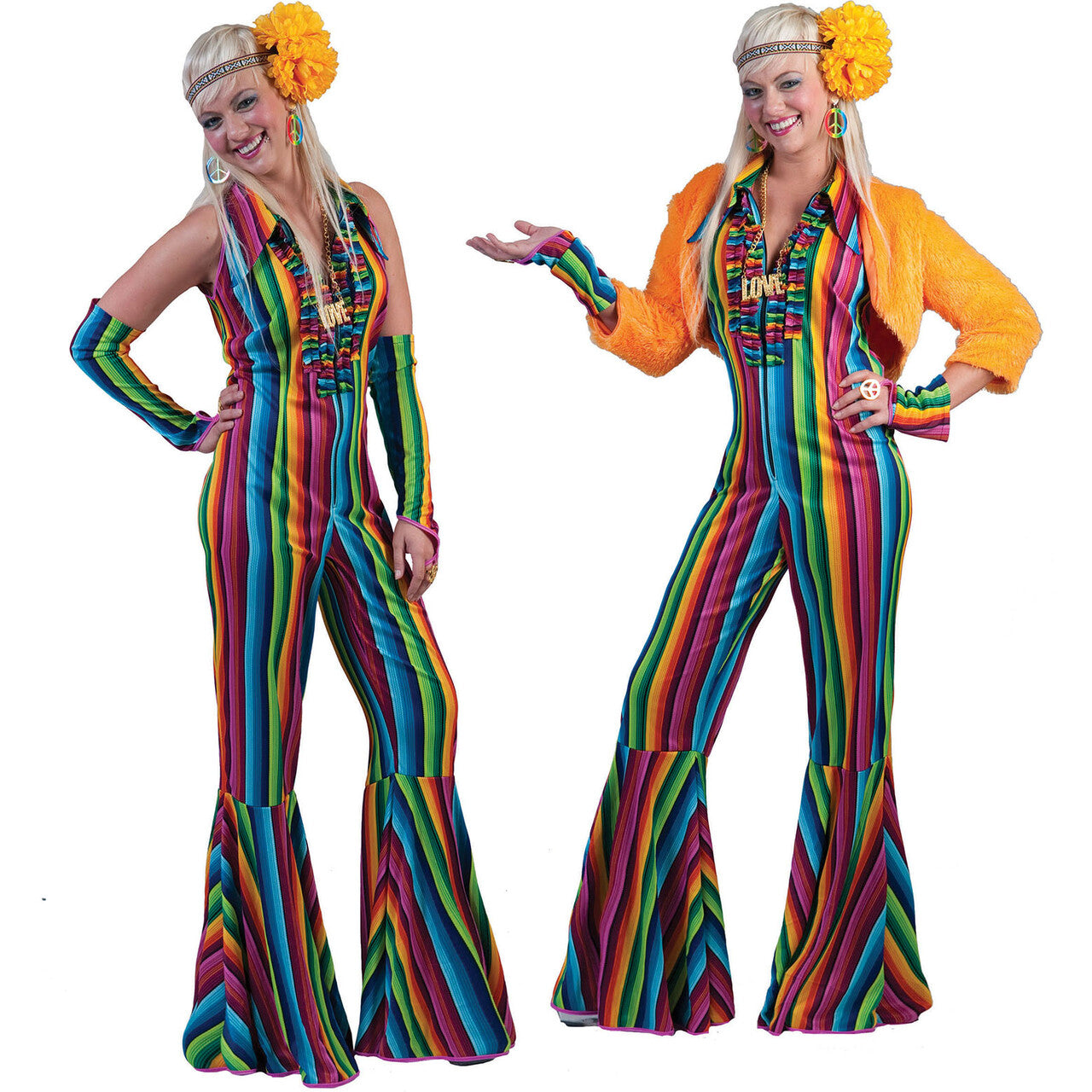 Op deze afbeelding zie je een Kostuums, van het merk Funny Fashion. Ibiza Hippie Jumpsuit Vrouw Kostuum