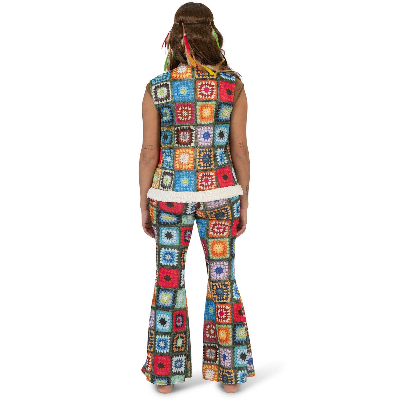 Op deze afbeelding zie je een Kostuums, van het merk Funny Fashion. Patchwork Wijde Pijpen Broek Holly Hippie Vrouw
