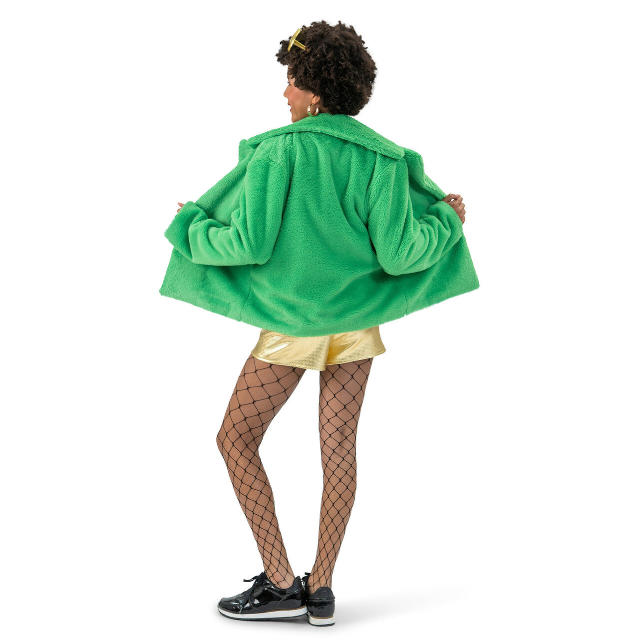Op deze afbeelding zie je een Kostuums, van het merk Funny Fashion. Kikker Groene Fluffy Jas Vrouw