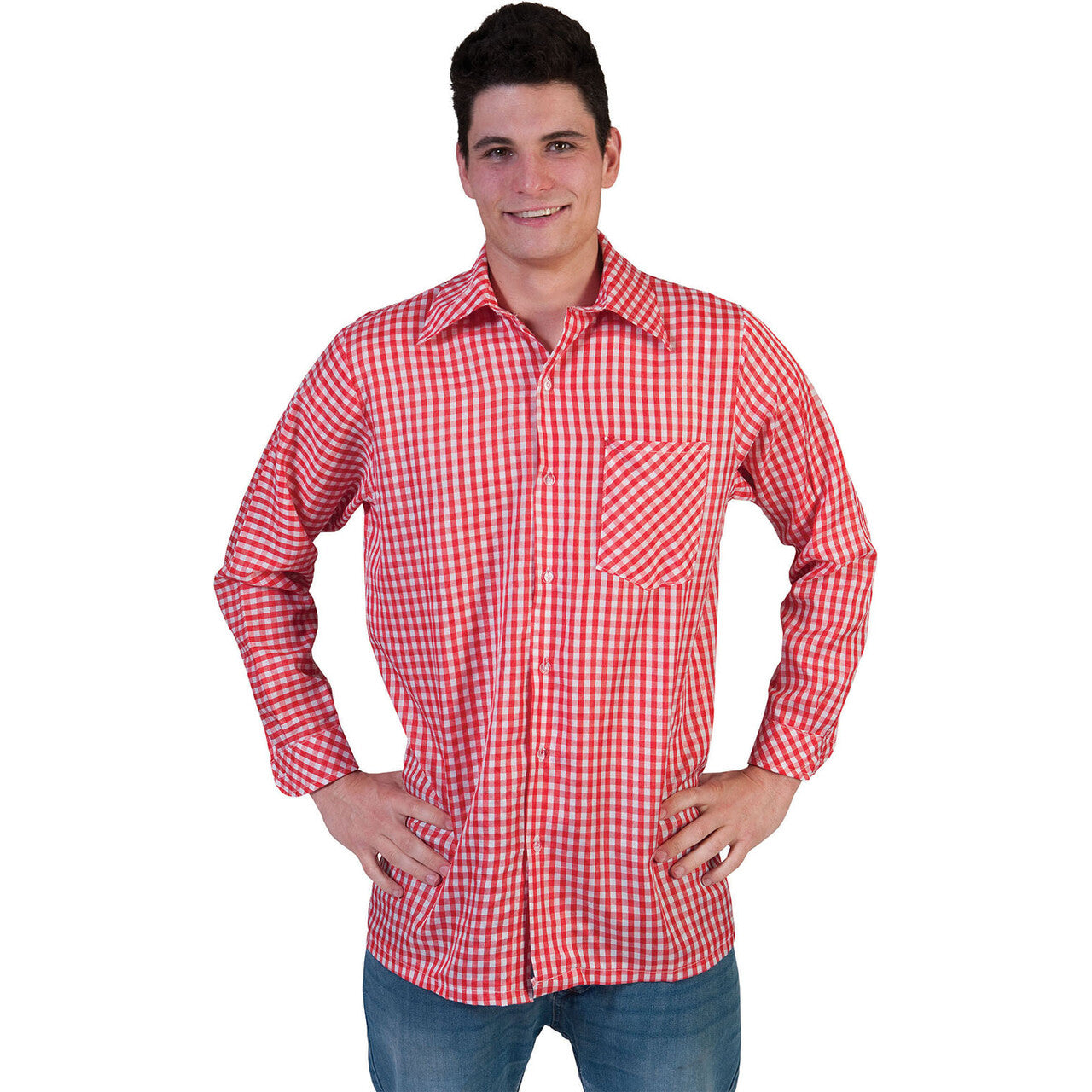 Op deze afbeelding zie je een Kostuums, van het merk Funny Fashion. Rood Geblokt Munchen Tiroler Cowboy Hemd Man