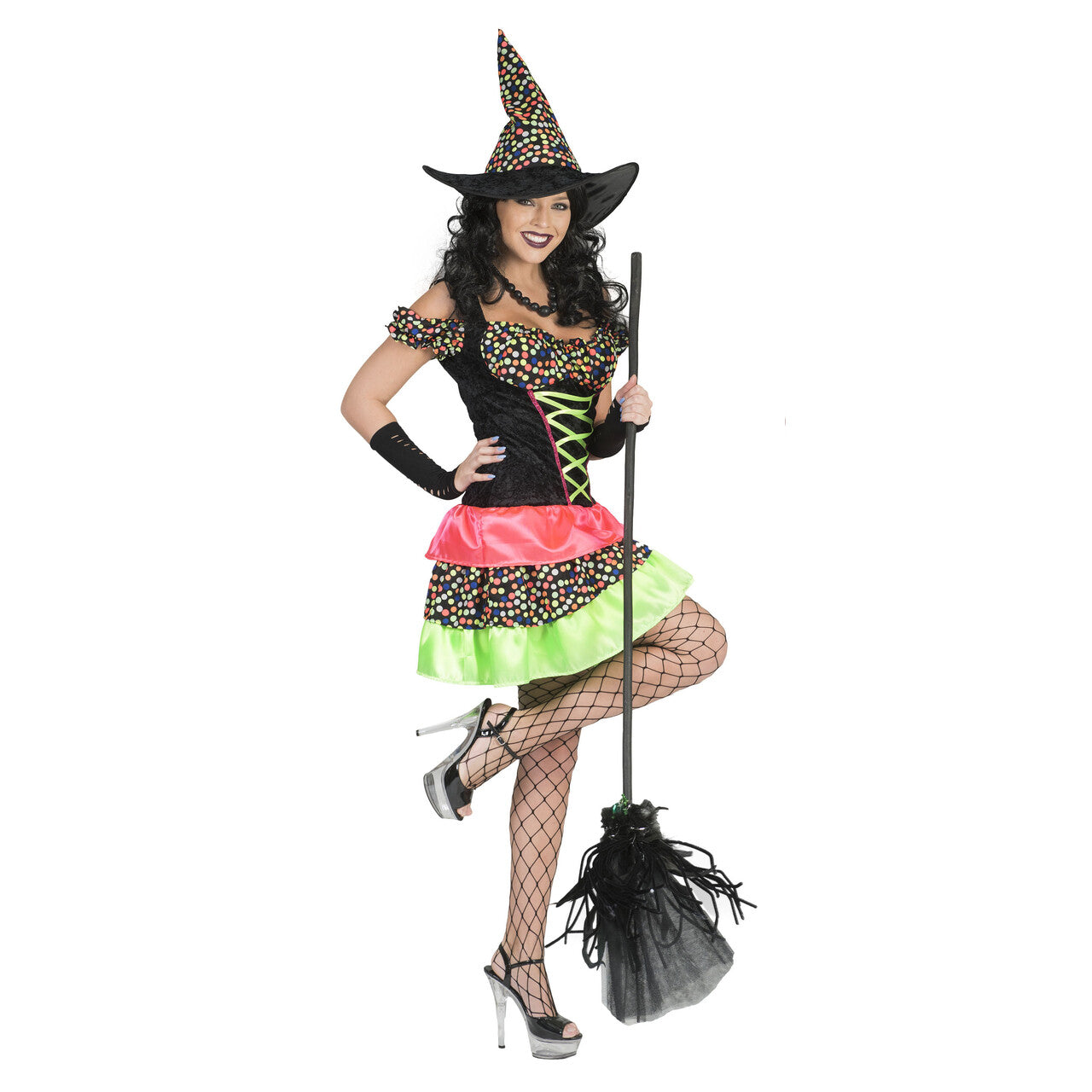 Op deze afbeelding zie je een Kostuums, van het merk Funny Fashion. Kleurige Heks Antonella Vrouw Kostuum