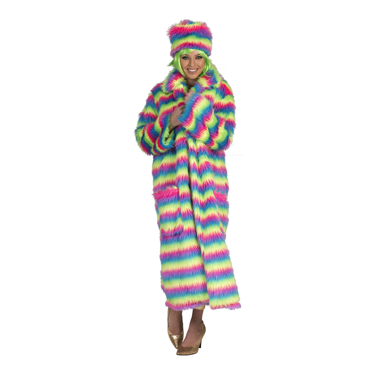 Op deze afbeelding zie je een Kostuums, van het merk Funny Fashion. Bonte Lange Monsterjas Vrouw