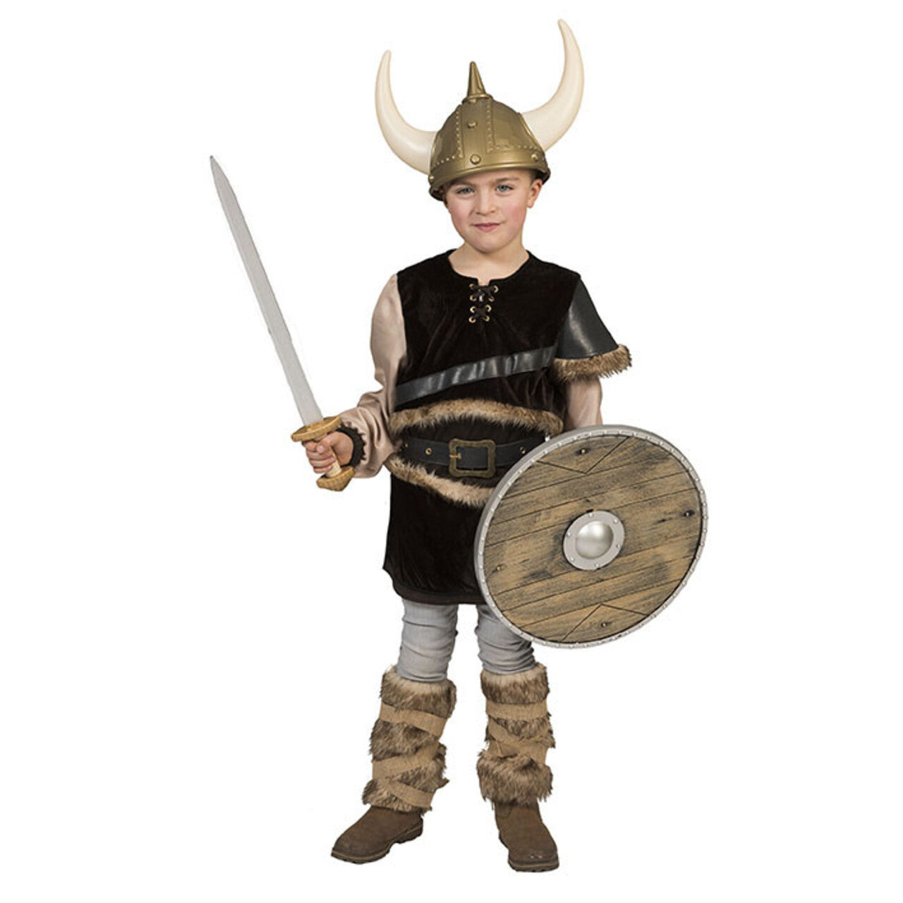 Op deze afbeelding zie je een Kostuums, van het merk Funny Fashion. Bruin Zwart Kolbein Viking Hafnarfjordur Jongen Kostuum