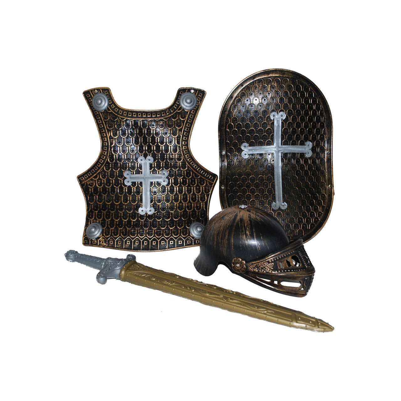 Op deze afbeelding zie je een Accessoires, van het merk Funny Fashion. Stoere Ridder Set 4 Delig Brons
