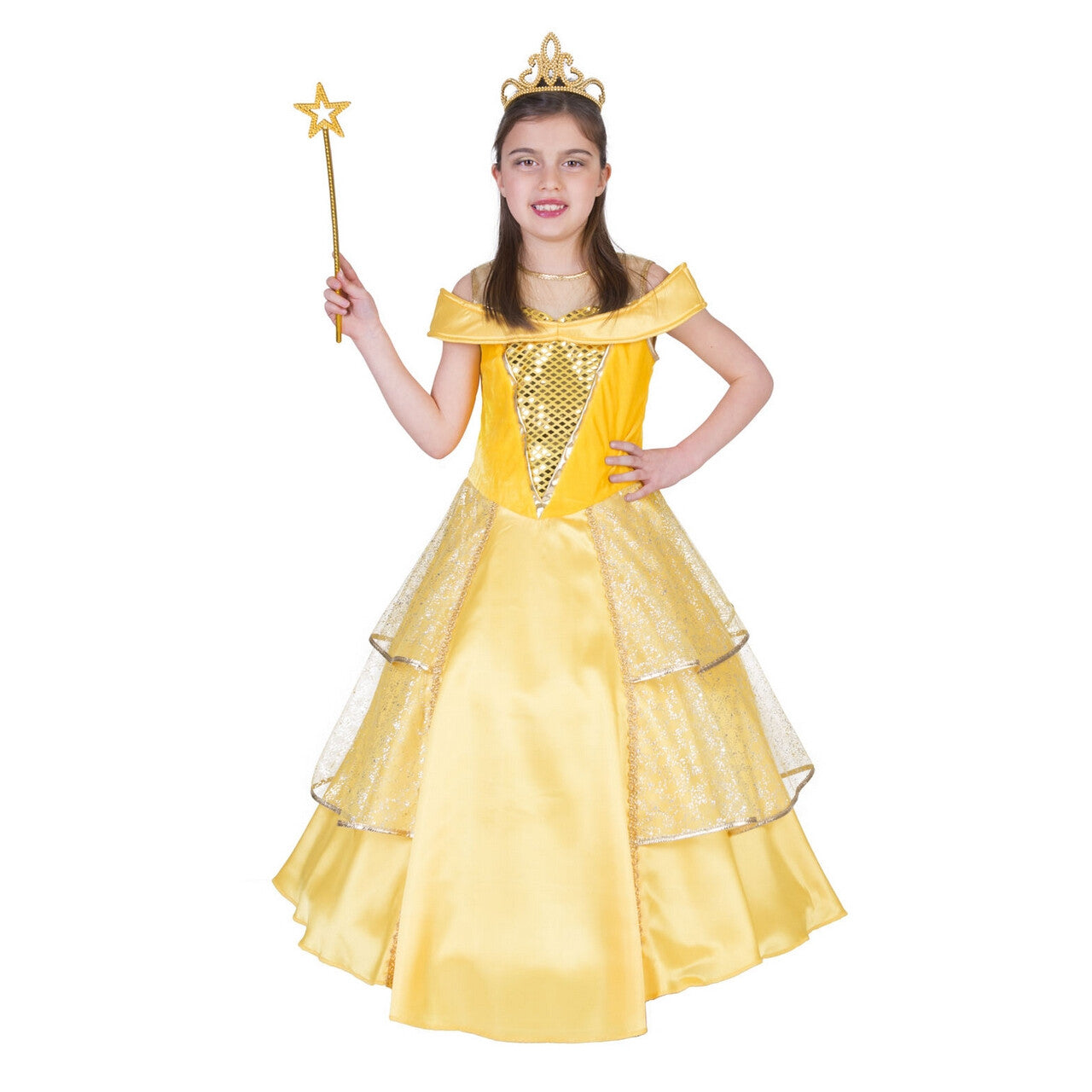 Op deze afbeelding zie je een Kostuums, van het merk Funny Fashion. Prinses Bella Mooiste Van Het Hof Meisje Kostuum
