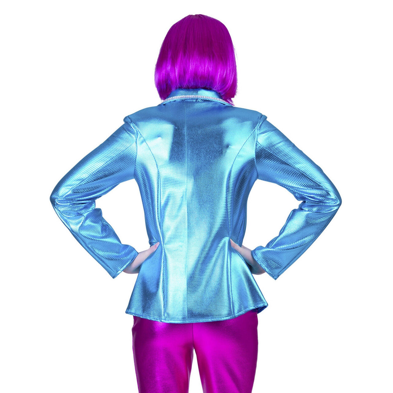 Op deze afbeelding zie je een Kostuums, van het merk Funny Fashion. Disco Fever Jack Glimmend Blauw Vrouw