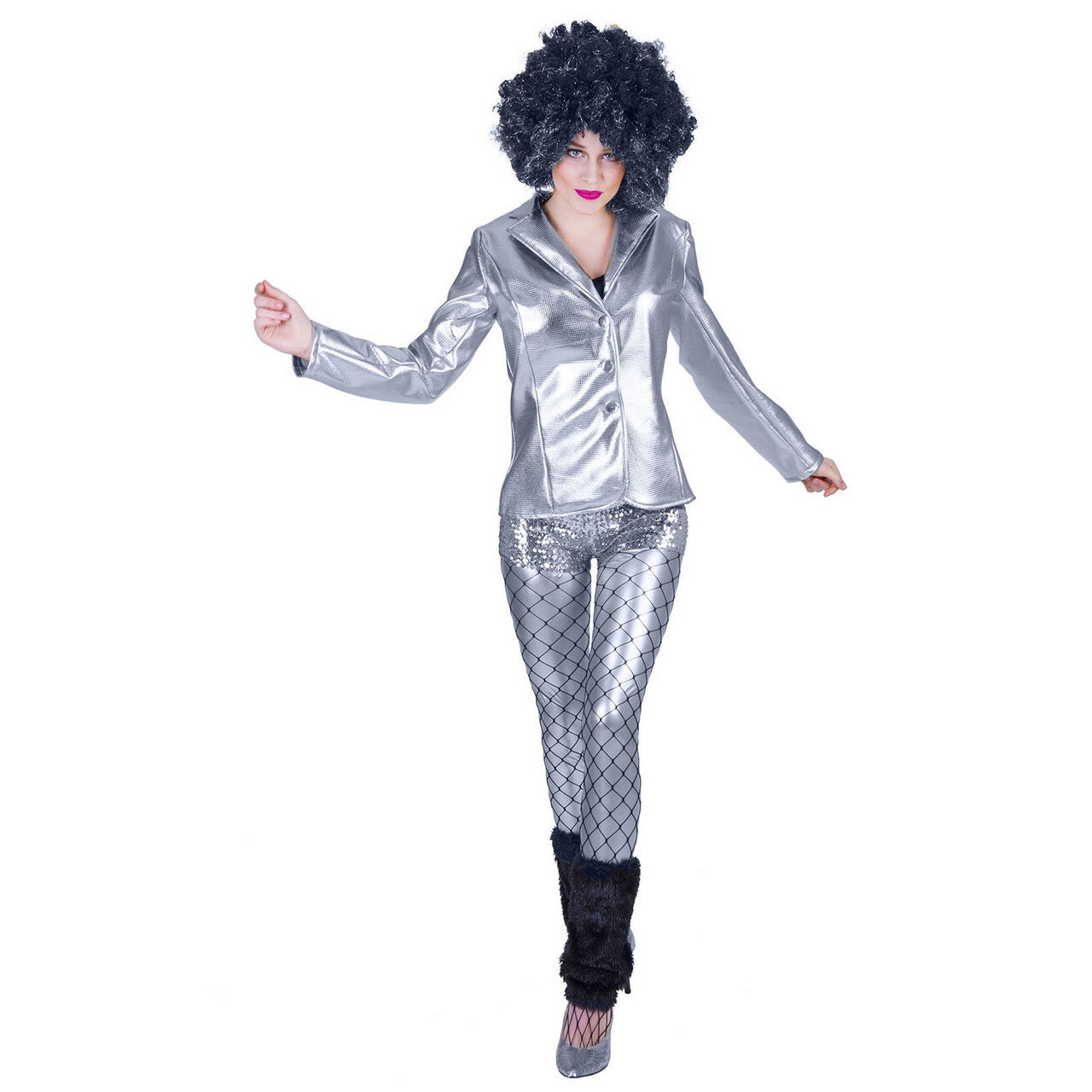 Op deze afbeelding zie je een Kostuums, van het merk Funny Fashion. Disco Fever Jack Glinsterend Zilver Vrouw