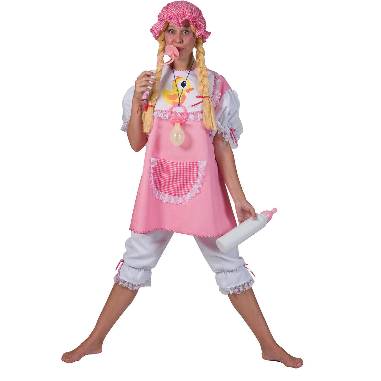 Op deze afbeelding zie je een Kostuums, van het merk Funny Fashion. Grote Zuurstok Roze Baby Vrouw Kostuum