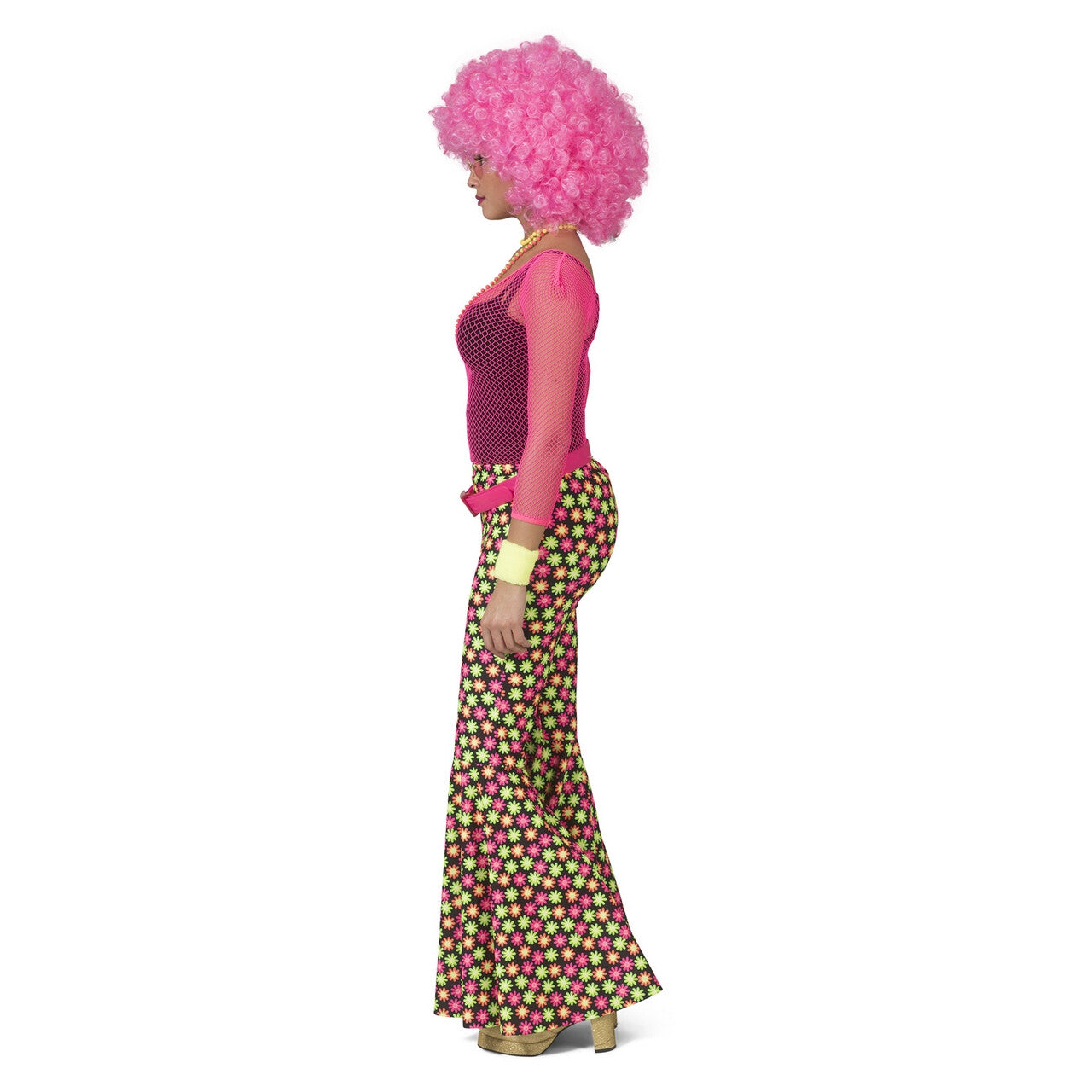 Op deze afbeelding zie je een Kostuums, van het merk Funny Fashion. Fluor Flower Power Goes Disco Broek Vrouw