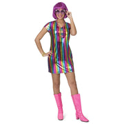 Op deze afbeelding zie je een Kostuums, van het merk Funny Fashion. Metallic Glanzende Regenboog Jaren 80 Vrouw Kostuum