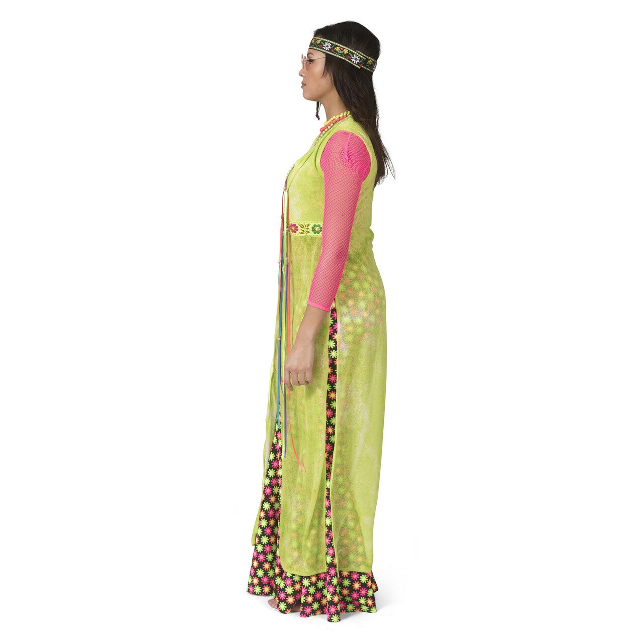 Op deze afbeelding zie je een Kostuums, van het merk Funny Fashion. Neon Gele Cape Jas Hippie Vrouw