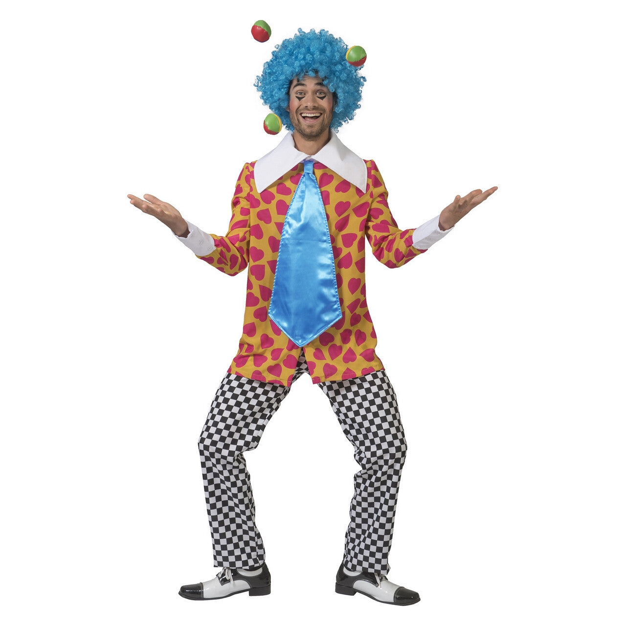 Op deze afbeelding zie je een Kostuums, van het merk Funny Fashion. Clown Van De Liefde Hartjes Hemd Met Dol Brede Das Man