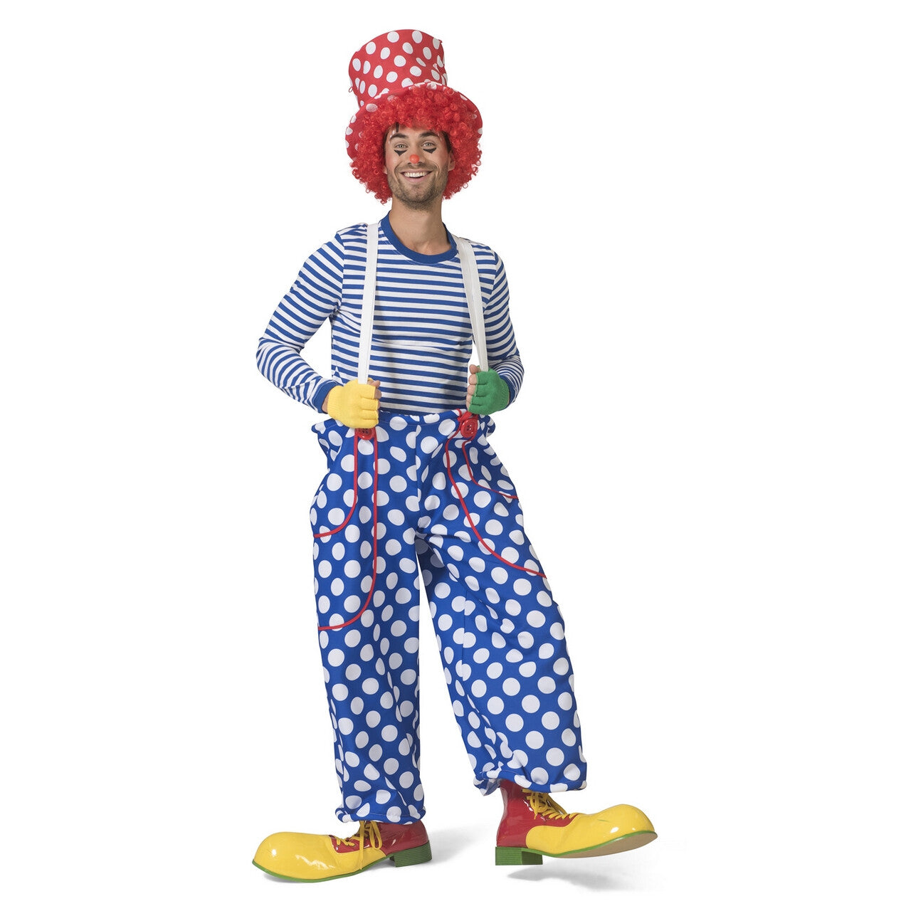 Op deze afbeelding zie je een Kostuums, van het merk Funny Fashion. Broek Met Witte Bollen En Bretels Clown Flappie Man