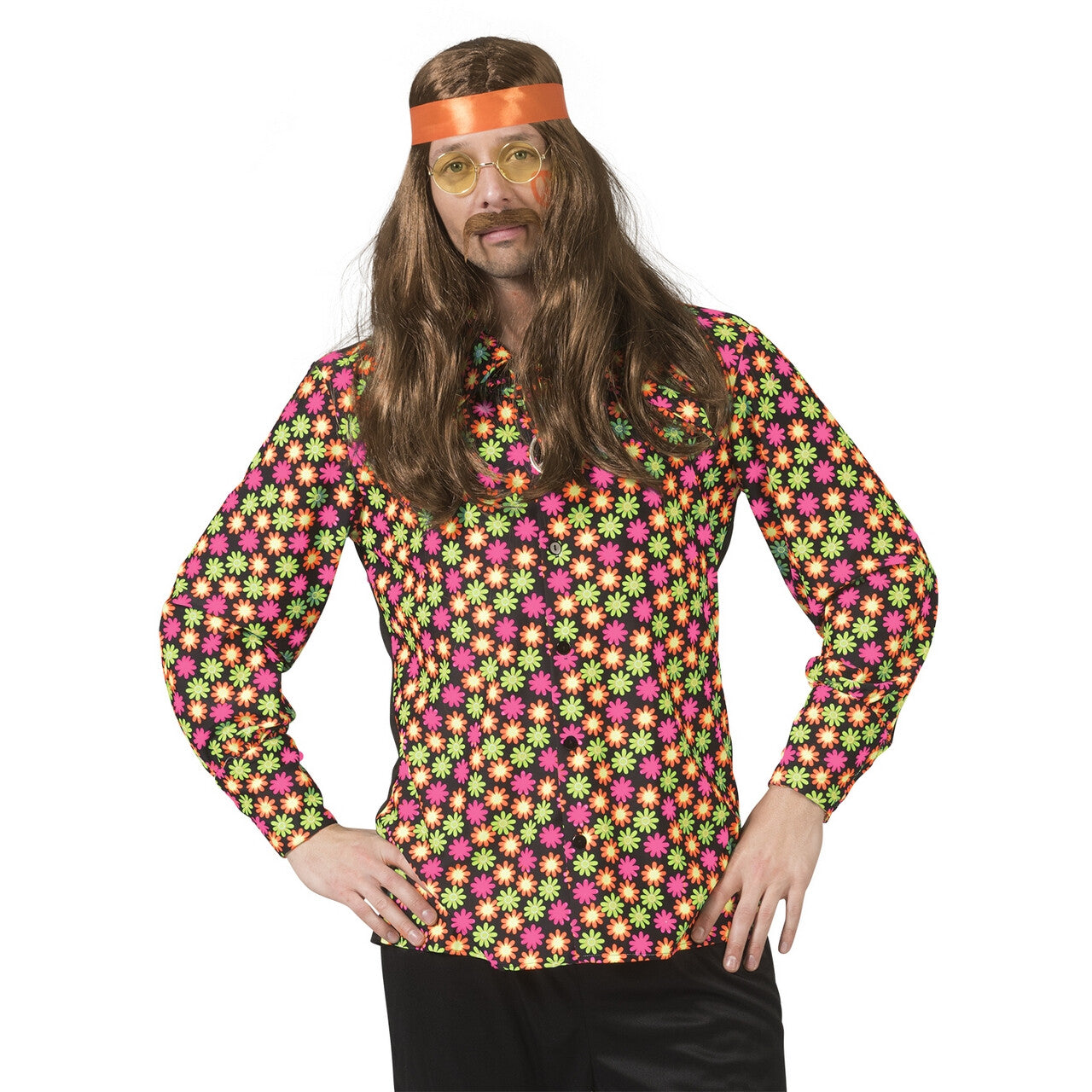 Op deze afbeelding zie je een Kostuums, van het merk Funny Fashion. Fluor Flower Power Goes Disco Shirt Man