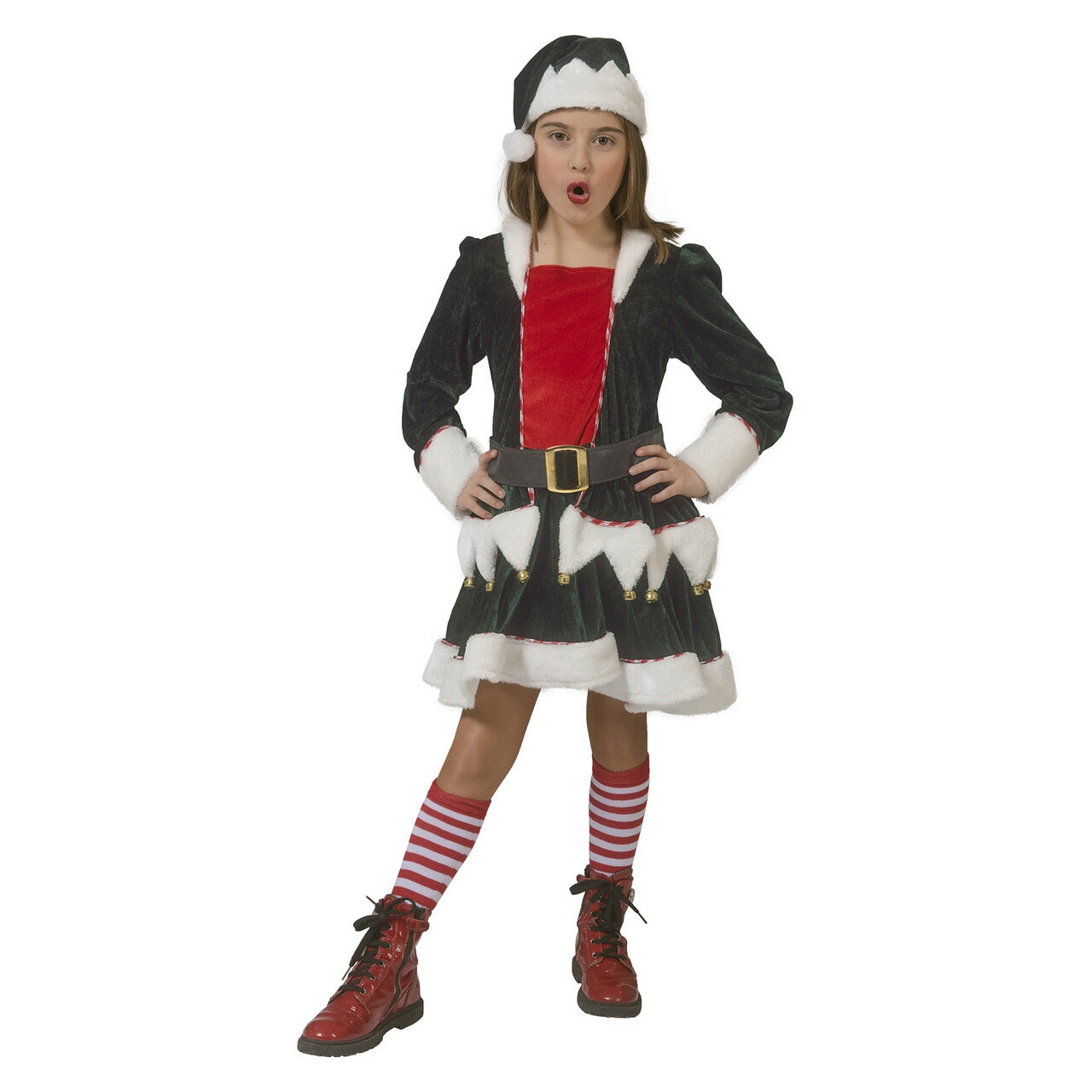 Op deze afbeelding zie je een Kostuums, van het merk Funny Fashion. Noordpool Kerstelf Hulpje Van De Kerstman Meisje Kostuum