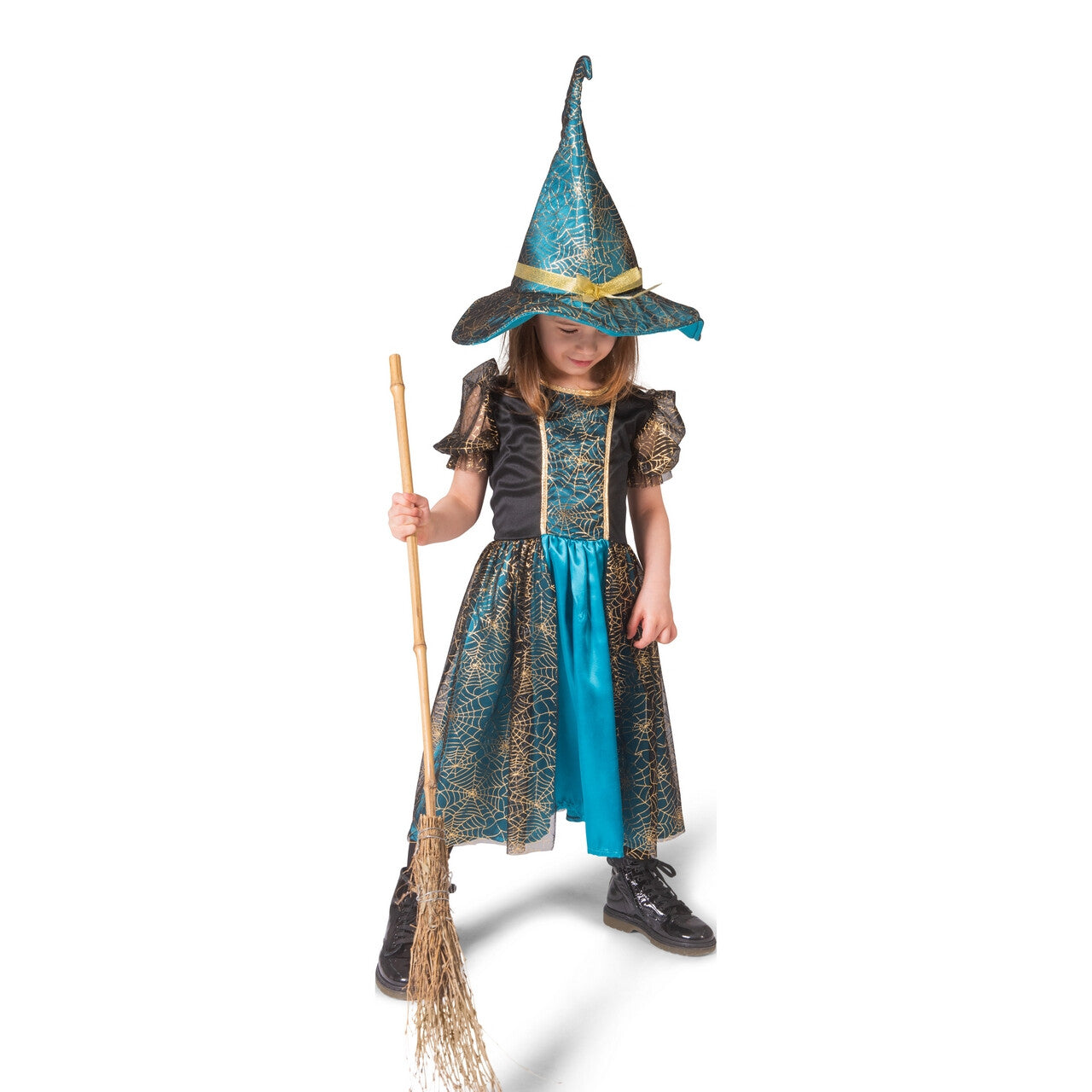Op deze afbeelding zie je een Kostuums, van het merk Funny Fashion. Blauwe Spinnenheks Meisje Kostuum