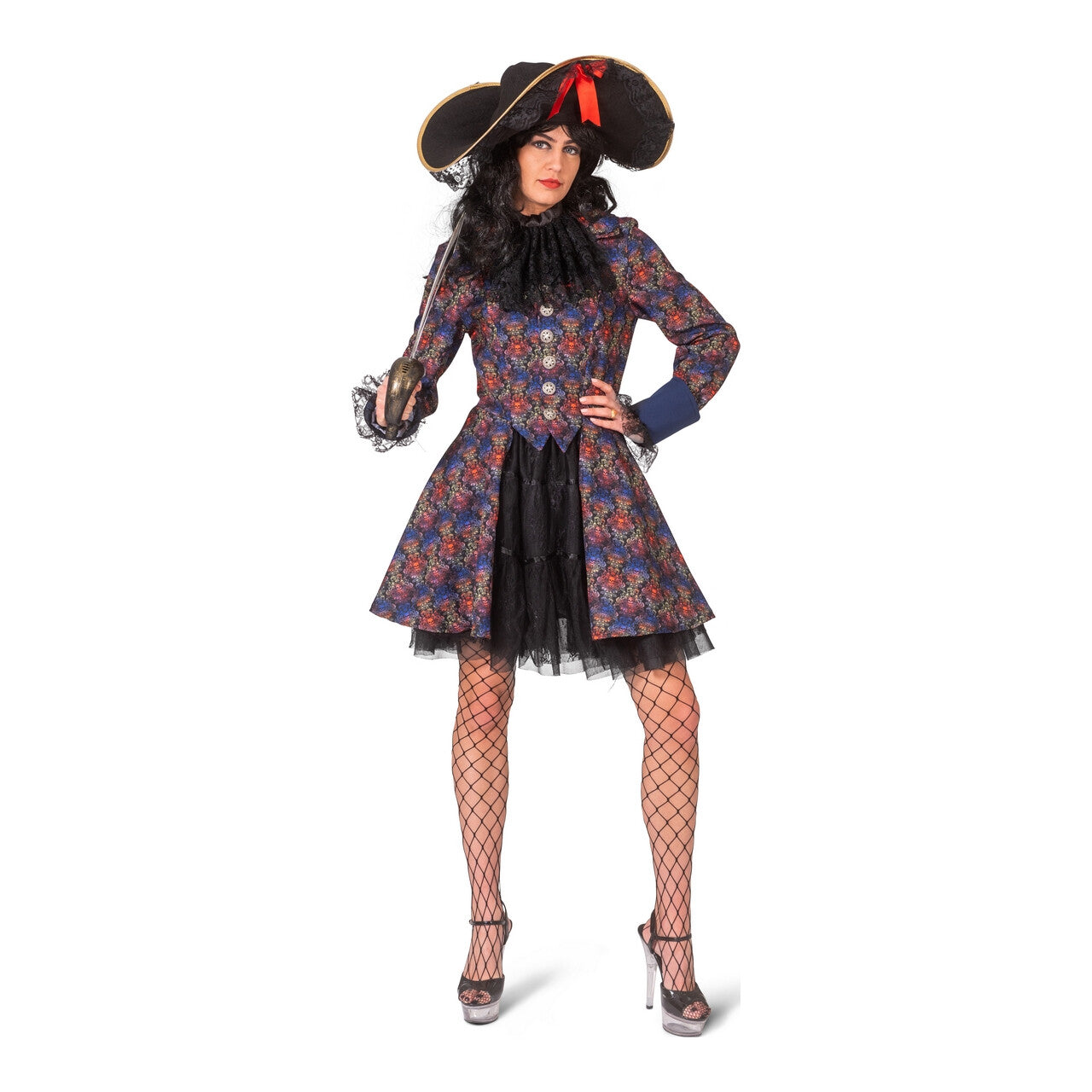 Op deze afbeelding zie je een Kostuums, van het merk Funny Fashion. Baroque Doodskop Pirate Jas Vrouw