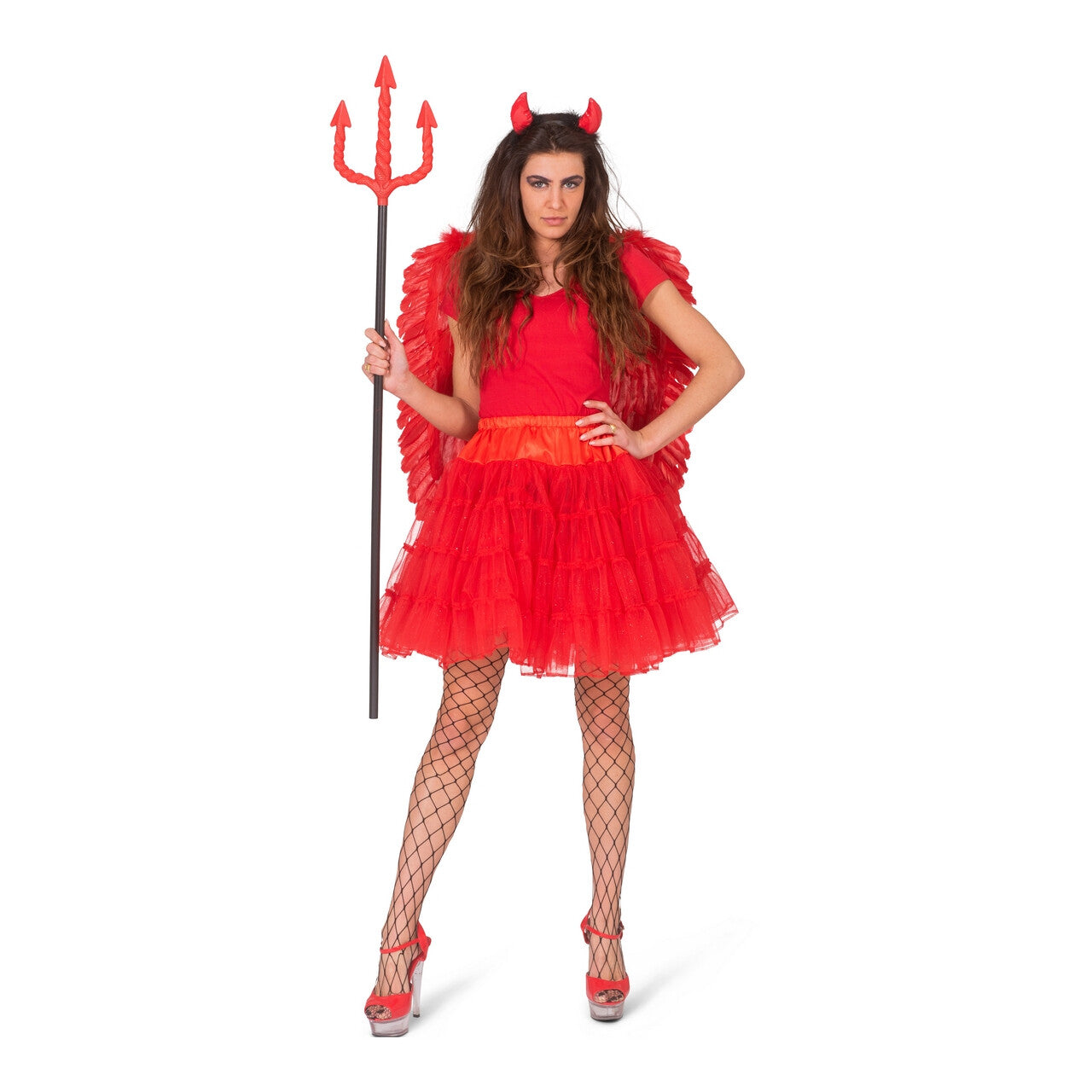 Op deze afbeelding zie je een Kostuums, van het merk Funny Fashion. Rode Petticoat Duveltje Vrouw