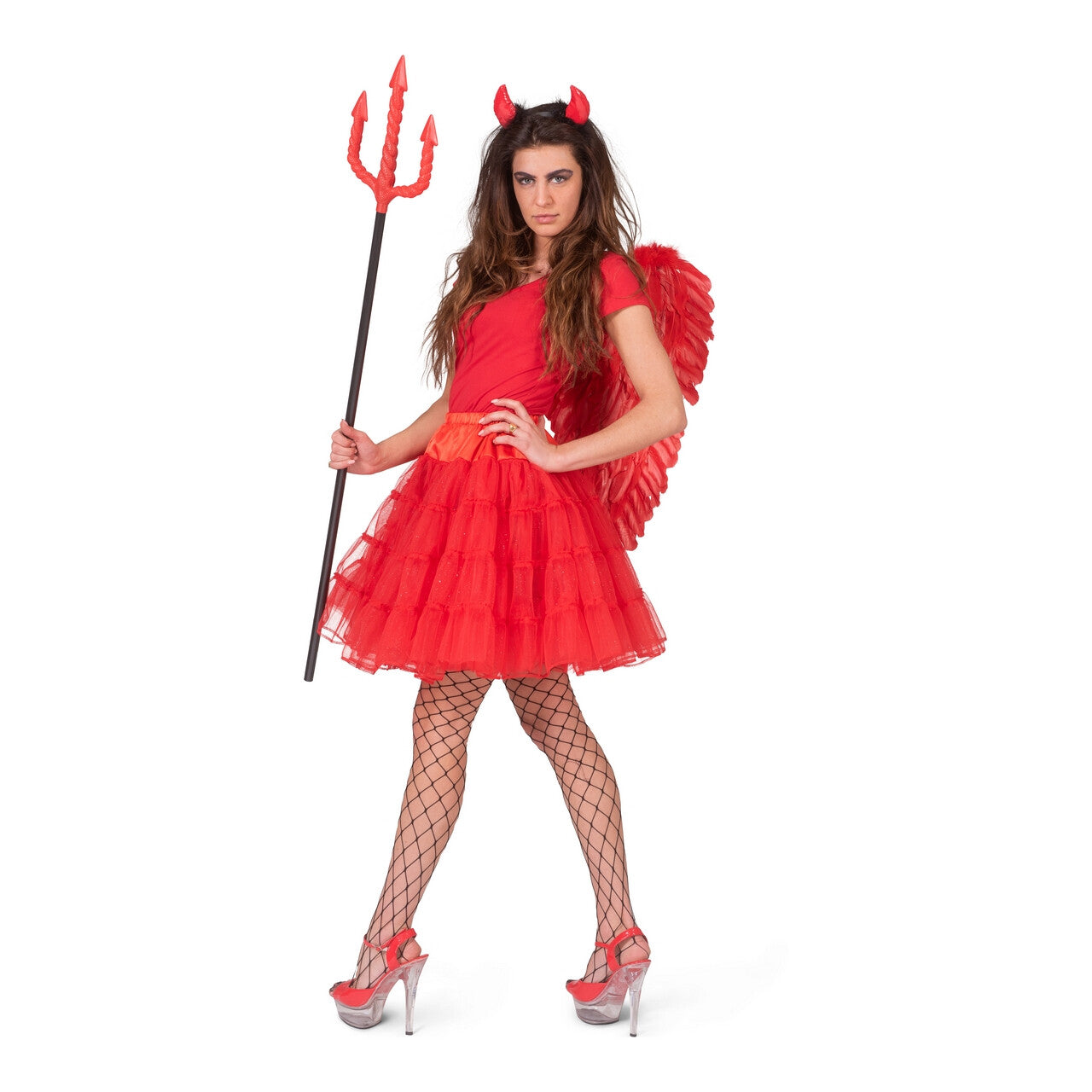 Op deze afbeelding zie je een Kostuums, van het merk Funny Fashion. Rode Petticoat Duveltje Vrouw
