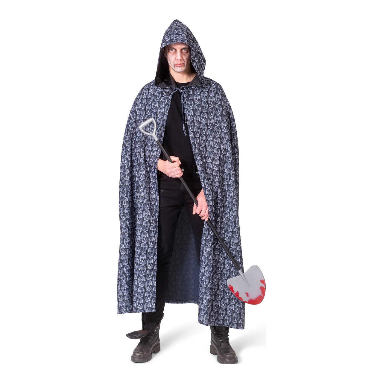 Op deze afbeelding zie je een Kostuums, van het merk Funny Fashion. Grijze Doodskoppen Van De Graver Cape
