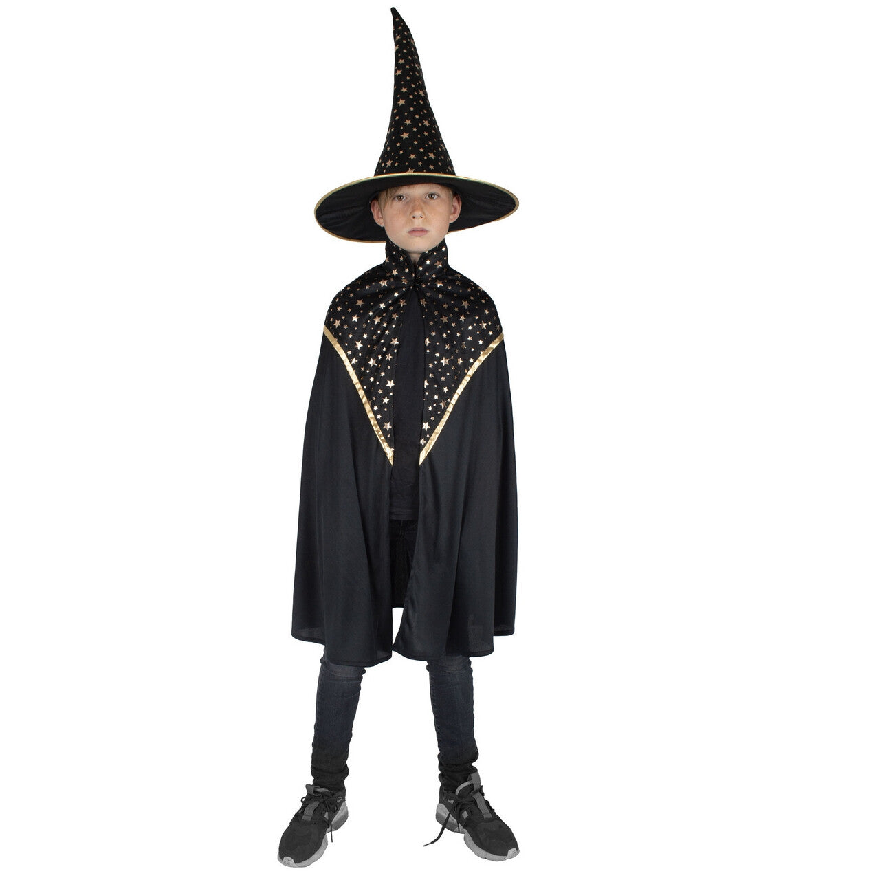 Op deze afbeelding zie je een Kostuums, van het merk Funny Fashion. Magische Zwarte Heksencape Kind Kostuum