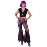 Op deze afbeelding zie je een Kostuums, van het merk Funny Fashion. Disco Striped Rainbow Brit Broek Vrouw