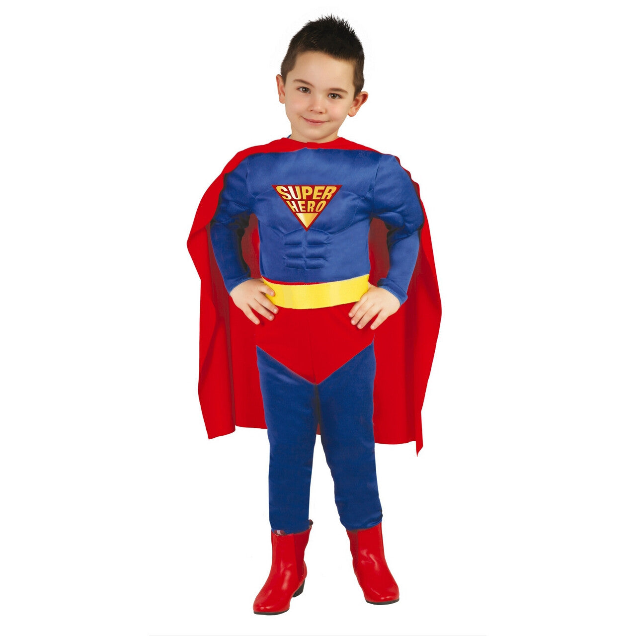 Op deze afbeelding zie je een Kostuums, van het merk Guirca. Gespierde Blauwe Superheld Jongen Kostuum