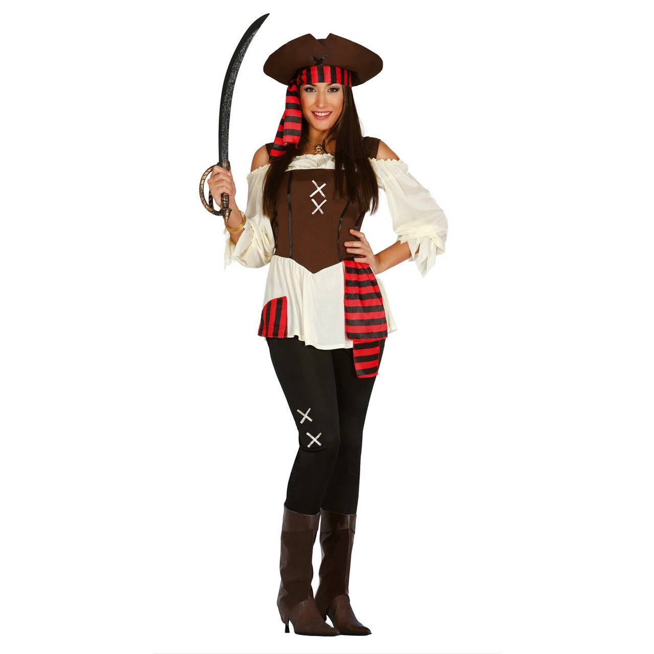 Op deze afbeelding zie je een Kostuums, van het merk Guirca. Zeven Hoge Zeeen Pirate Vrouw Kostuum