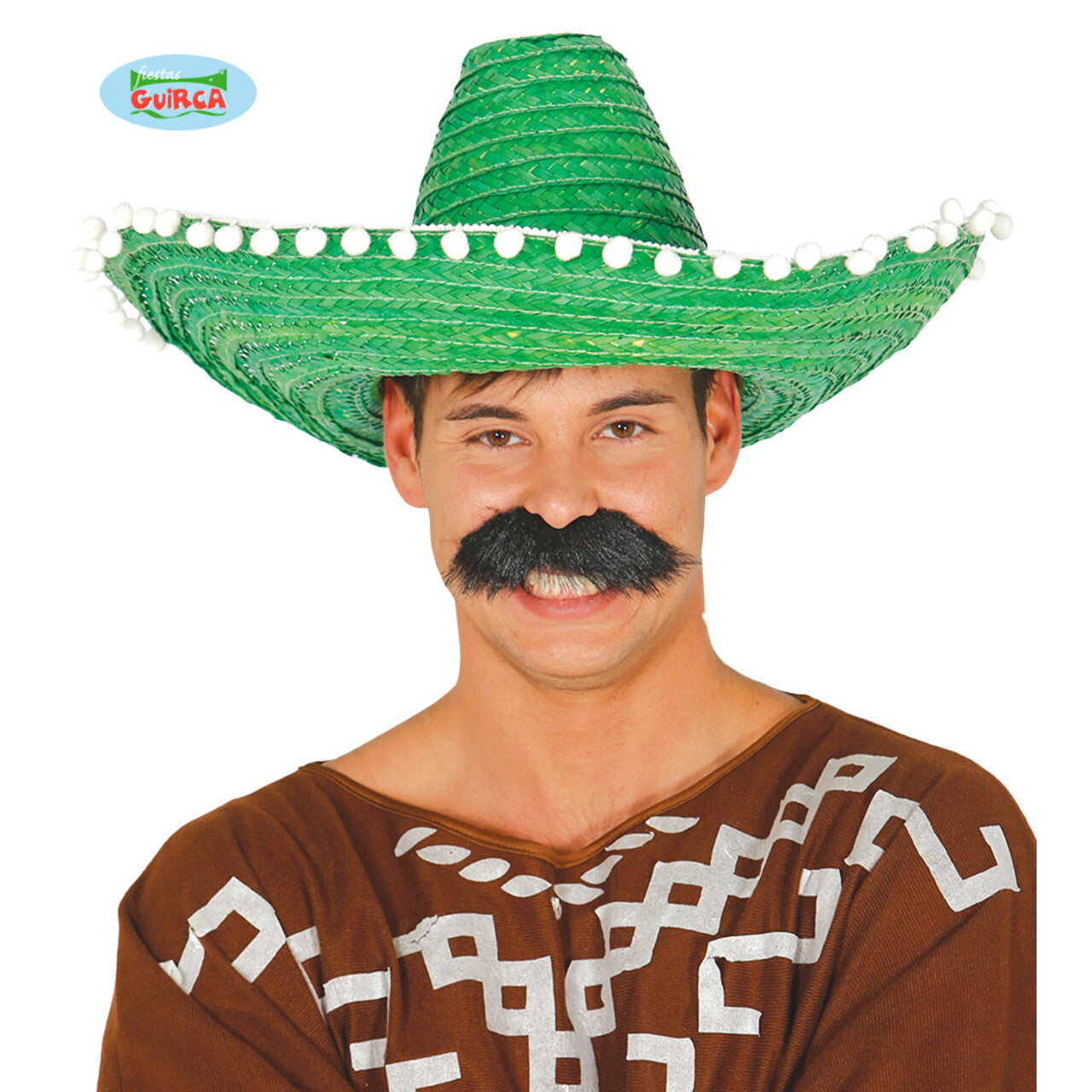 Op deze afbeelding zie je een Accessoires, van het merk Guirca. Grote Groene Sombrero Met Bolletjes Juan