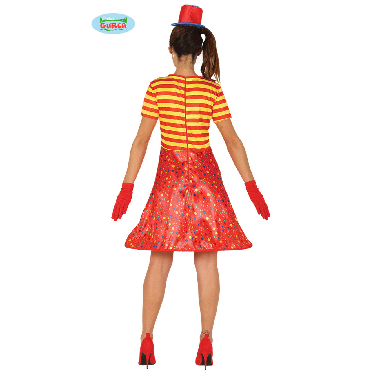 Op deze afbeelding zie je een Kostuums, van het merk Guirca. Confetti Regen Circus Clown Vrouw Kostuum