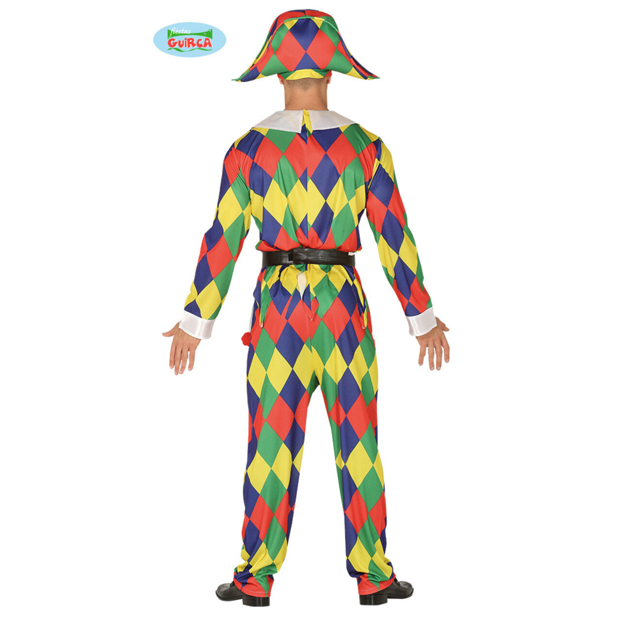 Op deze afbeelding zie je een Kostuums, van het merk Guirca. Kleurige Driehoekjes Harlekijn Man Kostuum