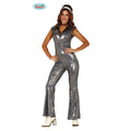 Silberner Disco-Dancing-Jumpsuit Damenkostüm