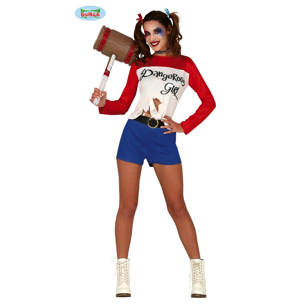 Op deze afbeelding zie je een Kostuums, van het merk Guirca. Gevaarlijke Harley Quinn Vriendin Van The Joker Vrouw Kostuum