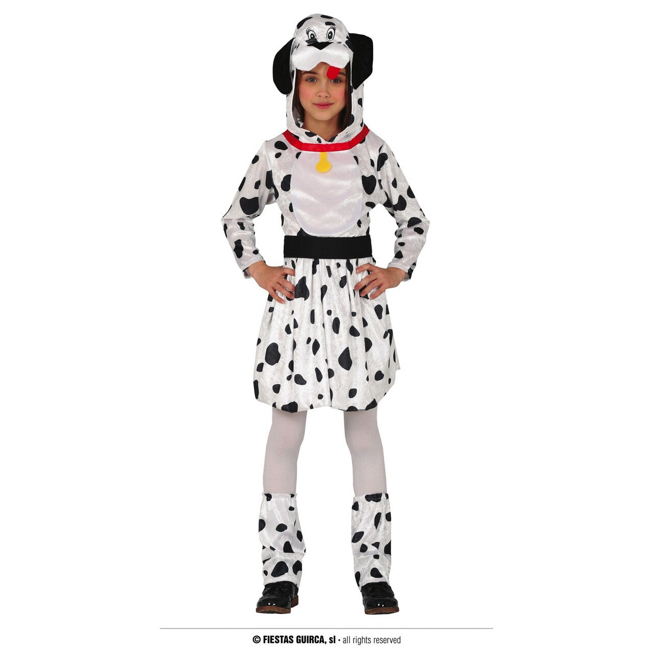 Op deze afbeelding zie je een Kostuums, van het merk Guirca. Zwart Witte Hond Dalma Meisje Kostuum