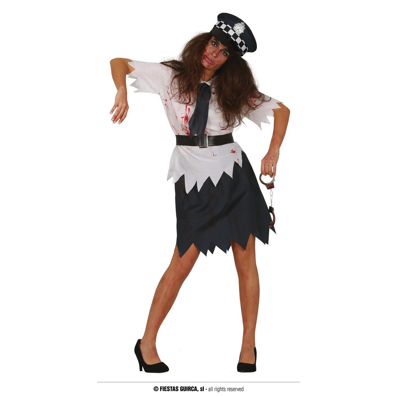 Op deze afbeelding zie je een Kostuums, van het merk Guirca. Trage Zombie Politie Vrouw Kostuum