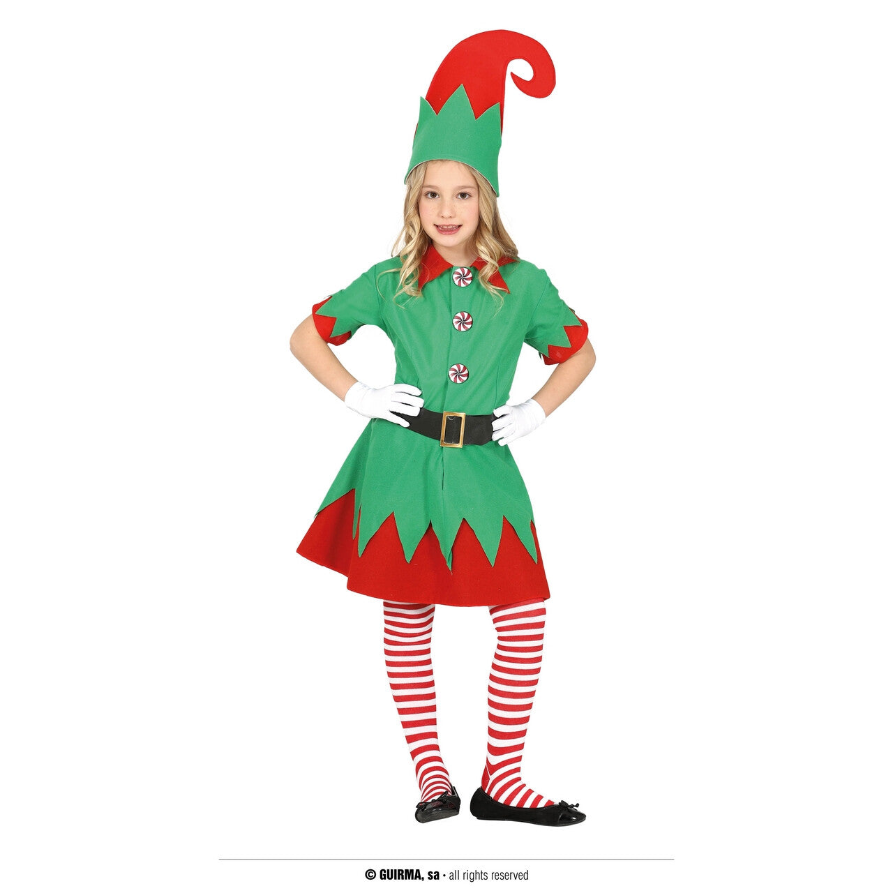 Op deze afbeelding zie je een Kostuums, van het merk Guirma. Santa Elf Inpakhulp Meisje Kostuum