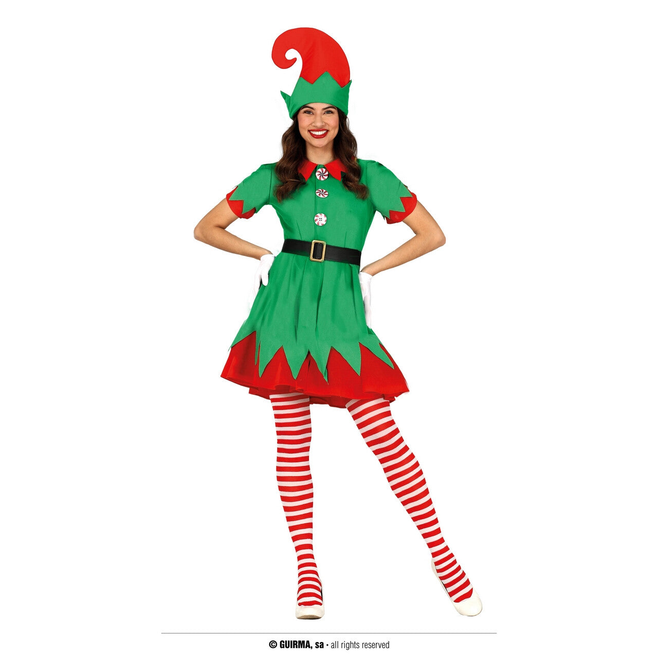 Op deze afbeelding zie je een Kostuums, van het merk Guirma. Speelse Vrolijke Kerst Elf Vrouw Kostuum