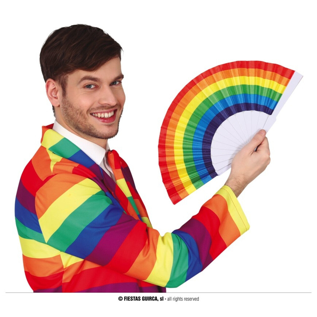 Op deze afbeelding zie je een Accessoires, van het merk Guirca. Wapperende Regenboogkleuren Waaier