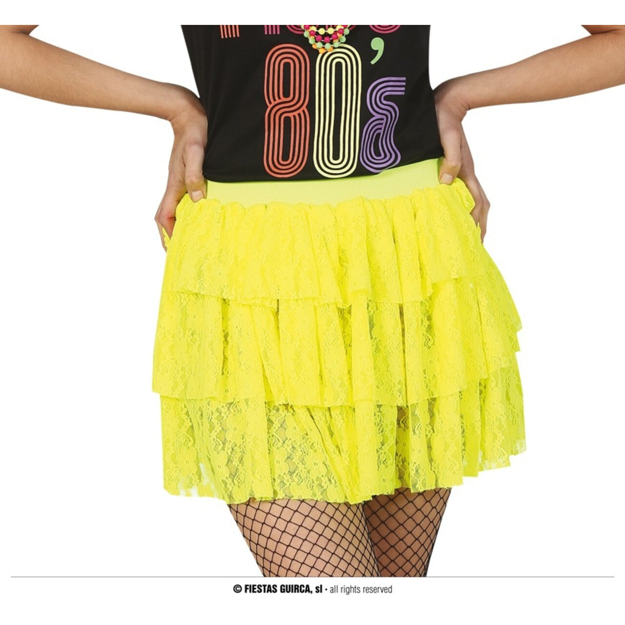 Op deze afbeelding zie je een Kostuums, van het merk Guirca. 80s Kanten Rok Neon Geel Vrouw