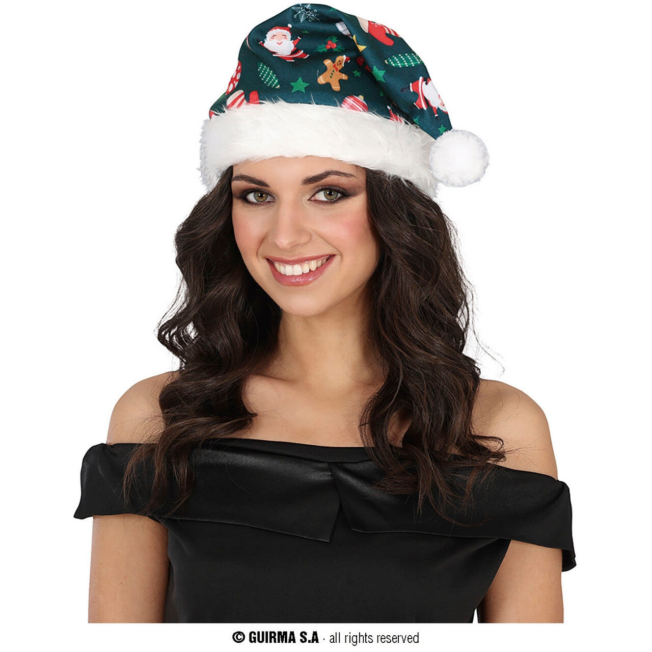 Op deze afbeelding zie je een Accessoires, van het merk Guirma. Groene Kerst Muts Met Print